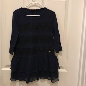 Girls Juicy Couture Navy and Black Lace Drop-Waist Top size medium